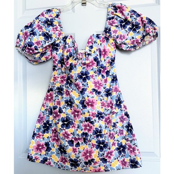 SOFIA THE LABEL GG Tie Front Mini Dress Violet Blue Floral Size 10 Medium NWT - Picture 4 of 8